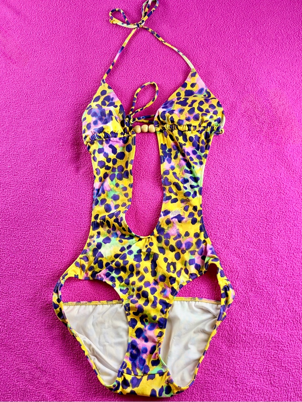 Retro 2010 Victoria’s Secret Rare Y2K Neon Leopard cutout swimsuit Size M